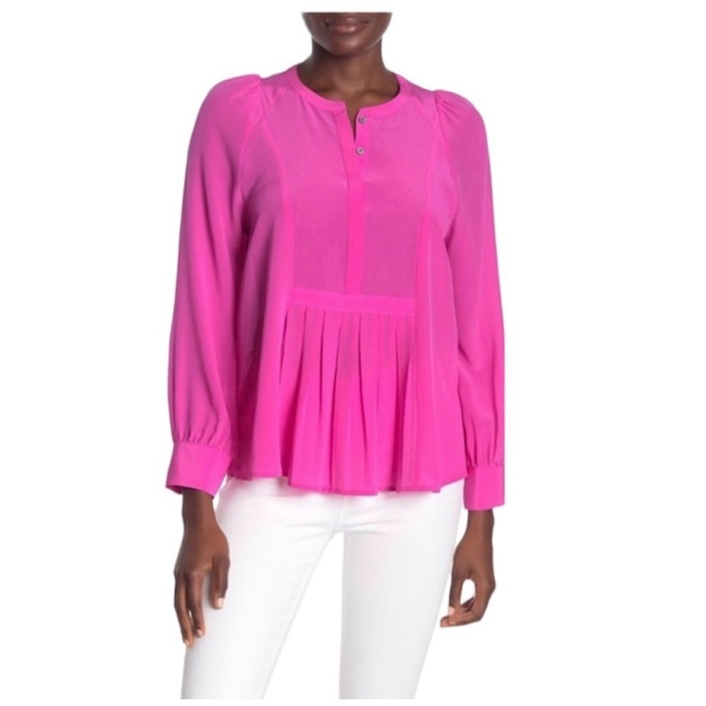 J. Crew Vibrant Pink Women's Blouse shirt top size small silk  💕